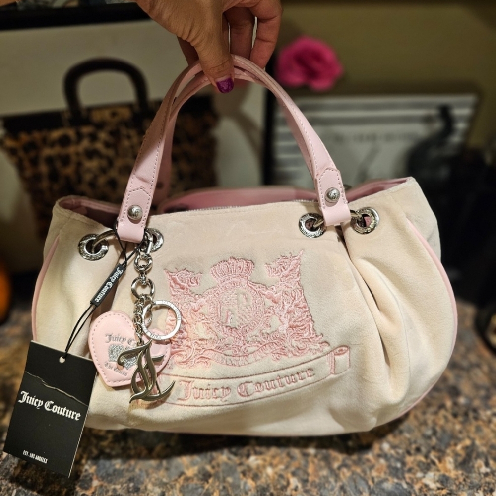 Juicy Couture Pink and Cream Embroidered Shoulder Bag - UK Exclusive